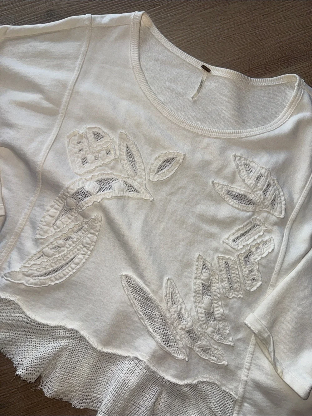FREE PEOPLE Embroidered Scoop Neck Knit Oversized Blouse Top